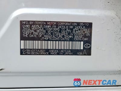 Zdjęcie 12 z 12 samochodu: 2010 LEXUS IS 250 VIN:JTHBF5C22A5124792 - miniatura