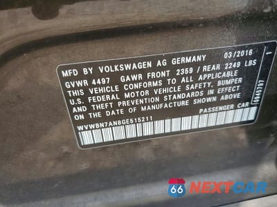 Zdjęcie 12 z 12 samochodu: 2016 VOLKSWAGEN CC BASE VIN:WVWBN7AN8GE515211 - miniatura