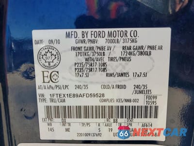 Zdjęcie 12 z 12 samochodu: 2010 FORD F150 SUPER CAB VIN:1FTEX1E89AFD59528 - miniatura
