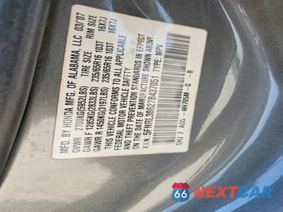 Zdjęcie 12 z 12 samochodu: 2007 HONDA ODYSSEY EXL VIN:5FNRL38627B437051 - miniatura