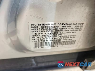 Zdjęcie 13 z 13 samochodu: 2008 HONDA PILOT SE VIN:5FNYF18328B018549 - miniatura