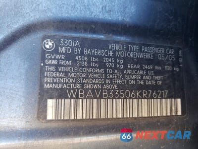 Zdjęcie 12 z 12 samochodu: 2006 BMW 330 I VIN:WBAVB33506KR76217 - miniatura