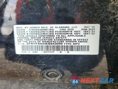Zdjęcie 13 z 13 samochodu: 2014 HONDA PILOT EX VIN:5FNYF4H44EB043099 - miniatura
