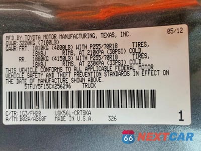 Zdjęcie 12 z 12 samochodu: 2012 TOYOTA TUNDRA DOUBLE CAB SR5 VIN:5TFUY5F15CX256296 - miniatura