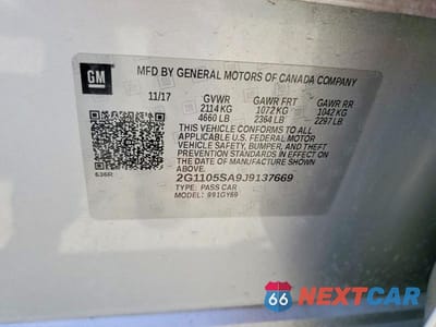Zdjęcie 12 z 12 samochodu: 2018 CHEVROLET IMPALA LT VIN:2G1105SA9J9137669 - miniatura