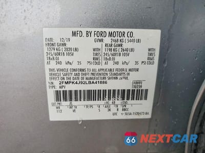 Zdjęcie 13 z 13 samochodu: 2020 FORD EDGE SEL VIN:2FMPK4J92LBA41886 - miniatura