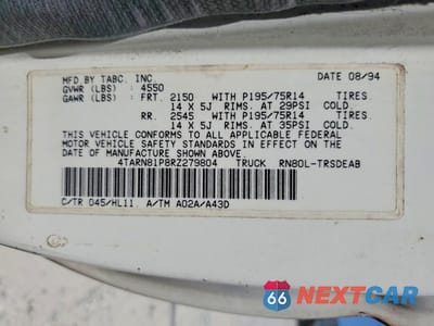 Zdjęcie 13 z 13 samochodu: 1994 TOYOTA PICKUP DX VIN:4TARN81P8RZ279804 - miniatura