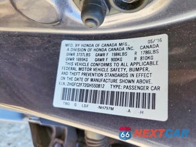 Zdjęcie 13 z 13 samochodu: 2016 HONDA CIVIC EX VIN:2HGFC2F72GH550812 - miniatura