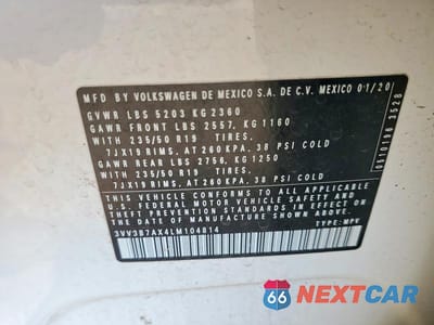 Zdjęcie 12 z 12 samochodu: 2020 VOLKSWAGEN TIGUAN SE VIN:3VV3B7AX4LM104814 - miniatura