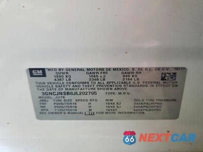 Zdjęcie 13 z 13 samochodu: 2018 CHEVROLET TRAX LS VIN:3GNCJNSB8JL202795 - miniatura