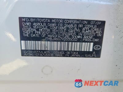 Zdjęcie 12 z 12 samochodu: 2009 LEXUS ES 350 VIN:JTHBJ46G792335032 - miniatura