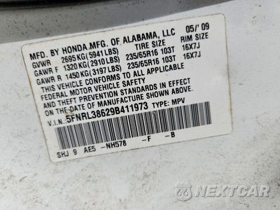 Zdjęcie 13 z 13 samochodu: 2009 HONDA ODYSSEY EXL VIN:5FNRL38629B411973 - miniatura