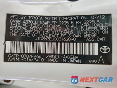 Zdjęcie 12 z 12 samochodu: 2012 TOYOTA PRIUS V THREE VIN:JTDZN3EU0C3162090 - miniatura