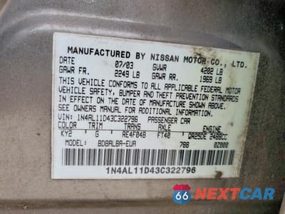 Zdjęcie 13 z 13 samochodu: 2003 NISS ALTIMA S MANUAL VIN:1N4AL11D43C322796 - miniatura