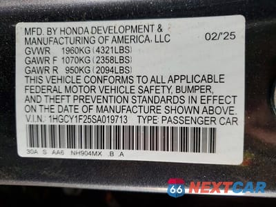 Zdjęcie 12 z 12 samochodu: 2025 HONDA ACCORD LX VIN:1HGCY1F25SA019713 - miniatura