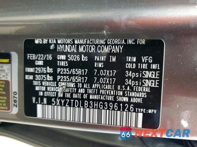Zdjęcie 13 z 13 samochodu: 2017 HYUNDAI SANTA FE SPORT 2.4L VIN:5XYZTDLB3HG396126 - miniatura