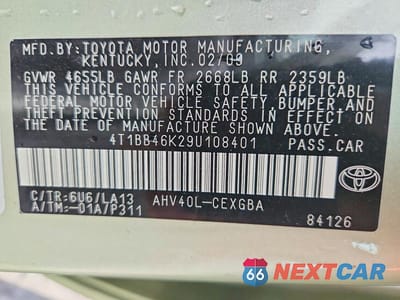 Zdjęcie 12 z 12 samochodu: 2009 TOYOTA CAMRY HYBRID VIN:4T1BB46K29U108401 - miniatura