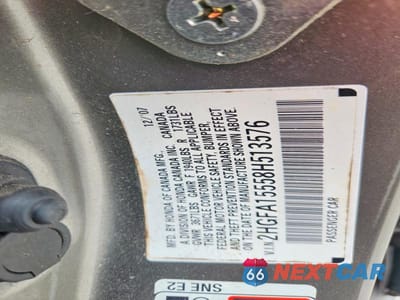 Zdjęcie 12 z 12 samochodu: 2008 HONDA CIVIC LX VIN:2HGFA15558H513576 - miniatura