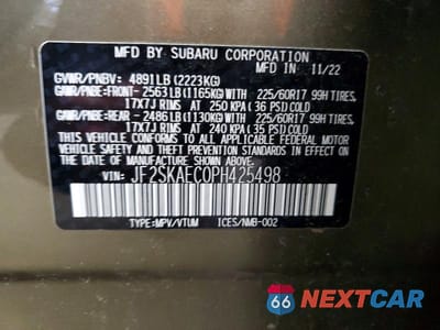 Zdjęcie 13 z 13 samochodu: 2023 SUBARU FORESTER PREMIUM VIN:JF2SKAEC0PH425498 - miniatura