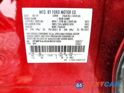 Zdjęcie 13 z 13 samochodu: 2019 FORD EDGE VIN:2FMPK4J92KBC61026 - miniatura