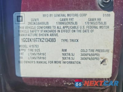 Zdjęcie 12 z 12 samochodu: 1999 CHEVROLET SILVERADO K1500 VIN:1GCEK19T7XZ134383 - miniatura