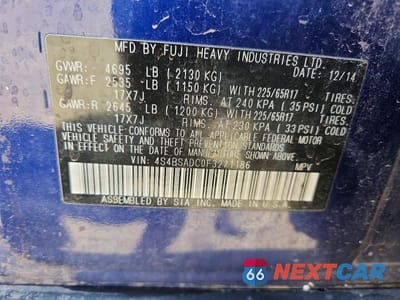 Zdjęcie 12 z 12 samochodu: 2015 SUBARU OUTBACK 2.5I PREMIUM VIN:4S4BSADC0F3271186 - miniatura
