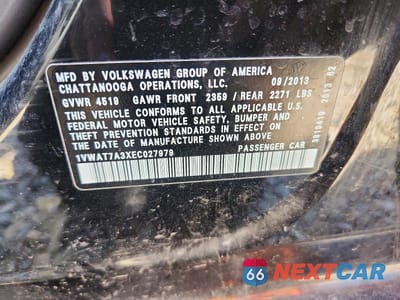 Zdjęcie 12 z 12 samochodu: 2014 VOLKSWAGEN PASSAT S VIN:1VWAT7A3XEC027979 - miniatura