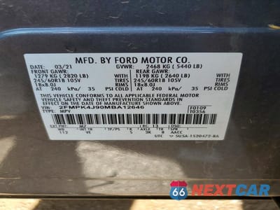 Zdjęcie 13 z 13 samochodu: 2021 FORD EDGE SEL VIN:2FMPK4J90MBA12646 - miniatura