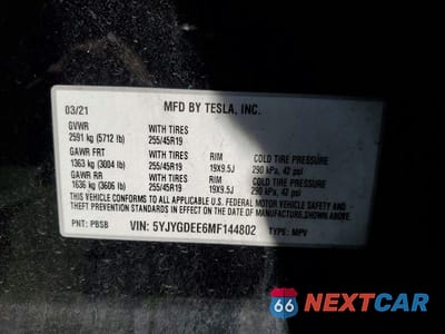 Zdjęcie 13 z 13 samochodu: 2021 TESLA MODEL Y VIN:5YJYGDEE6MF144802 - miniatura
