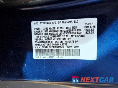 Zdjęcie 13 z 13 samochodu: 2018 HONDA ODYSSEY EXL VIN:5FNRL6H79JB006949 - miniatura