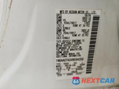 Zdjęcie 12 z 12 samochodu: 2004 NISSAN TITAN XE VIN:1N6AA07A34N584058 - miniatura
