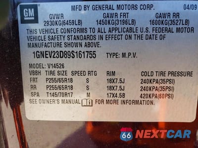 Zdjęcie 13 z 13 samochodu: 2009 CHEVROLET TRAVERSE VIN:1GNEV23D89S161755 - miniatura