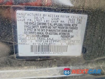 Zdjęcie 12 z 12 samochodu: 2020 NISSAN VERSA S VIN:3N1CN8DV2LL809559 - miniatura