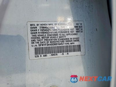 Zdjęcie 13 z 13 samochodu: 2013 HONDA PILOT EX VIN:5FNYF3H40DB016457 - miniatura