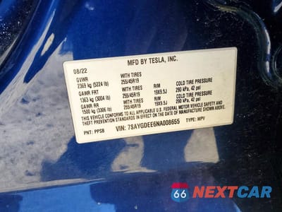 Zdjęcie 13 z 13 samochodu: 2022 TESLA MODEL Y VIN:7SAYGDEE6NA008655 - miniatura
