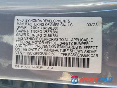 Zdjęcie 13 z 13 samochodu: 2023 HONDA ACCORD HYBRID SPORT-L VIN:1HGCY2F70PA019160 - miniatura
