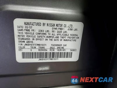 Zdjęcie 12 z 12 samochodu: 2007 INFINITI G35 X VIN:JNKBV61F77M815071 - miniatura