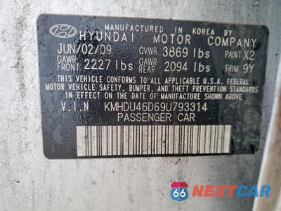 Zdjęcie 13 z 13 samochodu: 2009 HYUNDAI ELANTRA GLS VIN:KMHDU46D69U793314 - miniatura
