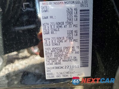Zdjęcie 14 z 14 samochodu: 2022 NISSAN PATHFINDER SV VIN:5N1DR3BB1NC221051 - miniatura