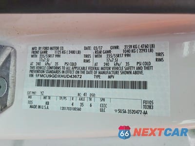 Zdjęcie 13 z 13 samochodu: 2017 FORD ESCAPE SE VIN:1FMCU9GDXHUD43672 - miniatura