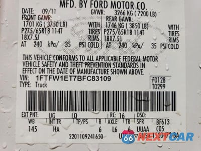 Zdjęcie 12 z 12 samochodu: 2011 FORD F150 SUPERCREW VIN:1FTFW1ET7BFC83109 - miniatura
