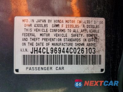 Zdjęcie 12 z 12 samochodu: 2004 ACURA TSX VIN:JH4CL96944C026103 - miniatura