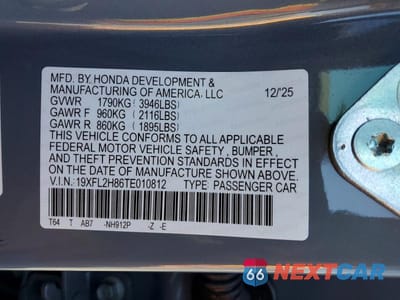 Zdjęcie 12 z 12 samochodu: 2026 HONDA CIVIC SPORT VIN:19XFL2H86TE010812 - miniatura