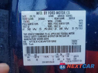 Zdjęcie 13 z 13 samochodu: 2010 FORD F150 SUPER CAB VIN:1FTEX1C83AFD51282 - miniatura