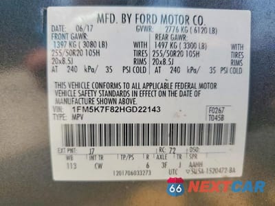 Zdjęcie 14 z 14 samochodu: 2017 FORD EXPLORER LIMITED VIN:1FM5K7F82HGD22143 - miniatura