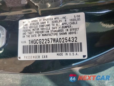 Zdjęcie 12 z 12 samochodu: 1998 HONDA ACCORD EX VIN:1HGCG2257WA025432 - miniatura