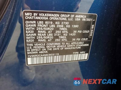 Zdjęcie 13 z 13 samochodu: 2021 VOLKSWAGEN ATLAS SE VIN:1V2KR2CA4MC603115 - miniatura