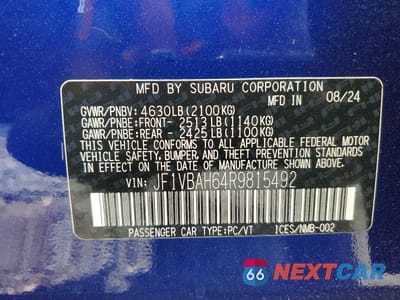 Zdjęcie 12 z 12 samochodu: 2024 SUBARU WRX PREMIUM VIN:JF1VBAH64R9815492 - miniatura