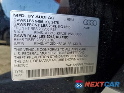 Zdjęcie 13 z 13 samochodu: 2018 AUDI Q5 PREMIUM VIN:WA1ANAFY6J2184904 - miniatura