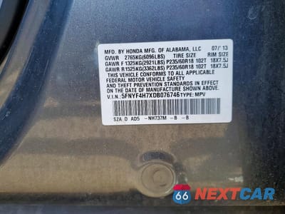 Zdjęcie 12 z 12 samochodu: 2013 HONDA PILOT EXLN VIN:5FNYF4H7XDB076746 - miniatura